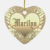カスタムな金ゴールドのハートの天使によっては記念物が飛びます セラミックオーナメント (裏面)