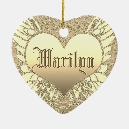カスタムな金ゴールドのハートの天使によっては記念物が飛びます セラミックオーナメント (裏面)