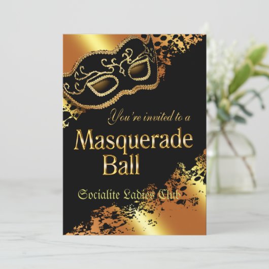 カスタムな金属金ゴールドの仮面舞踏会の招待状 招待状 (スタンド正面)