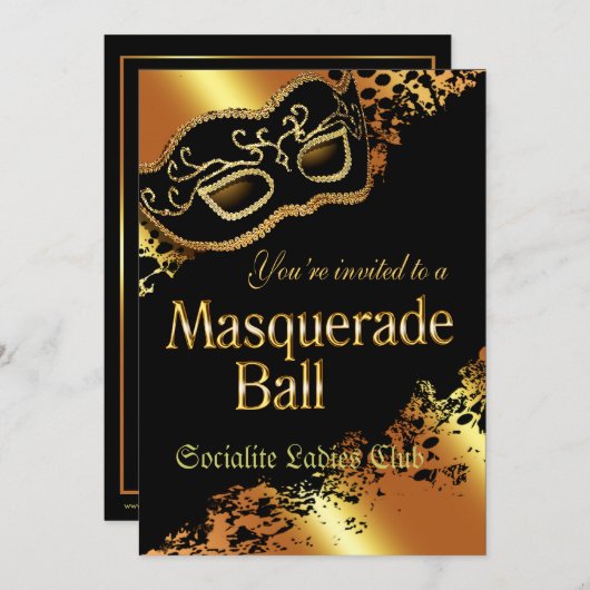 カスタムな金属金ゴールドの仮面舞踏会の招待状 招待状 (正面/裏面)