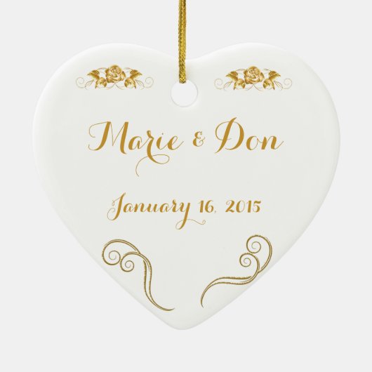 カスタムな金記念日のクリスマスのオーナメント セラミックオーナメント (裏面)
