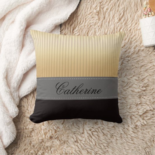 カスタムな金黄色のストライプの灰色の黒いパターン クッション (ブランケット)