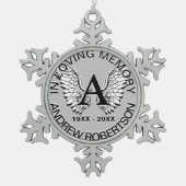 カスタムな銀製のモノグラムの記念物 スノーフレークピューターオーナメント (正面)