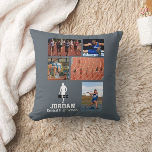 カスタムな陸上競技の写真のコラージュの名前のチーム年 クッション (ブランケット)