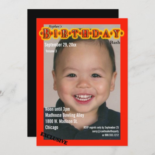 カスタムな雑誌のスタイルの誕生会の招待 招待状 (正面/裏面)