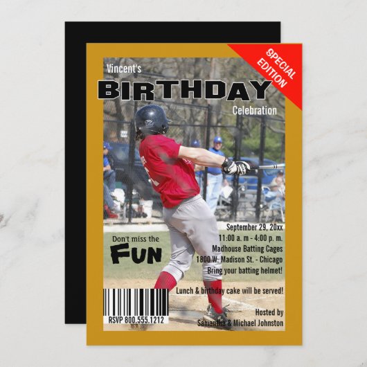 カスタムな雑誌のスタイルは誕生会の招待を遊ばします 招待状 (正面/裏面)