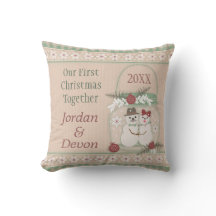 カスタムな雪だるまのカップルの第1クリスマスの枕