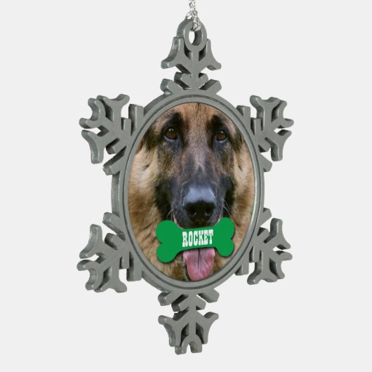 カスタムな骨の名前V02BのGROUPONの写真ペット スノーフレークピューターオーナメント (左)