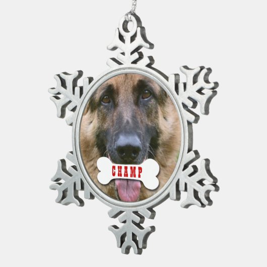 カスタムな骨の名前V02CのGROUPONの写真ペット スノーフレークピューターオーナメント (右)