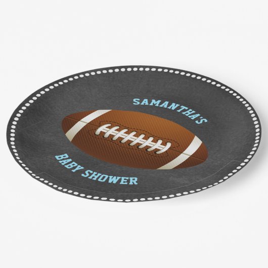 カスタムな黒板のフットボールのベビーシャワーの紙 ペーパープレート (アングル)