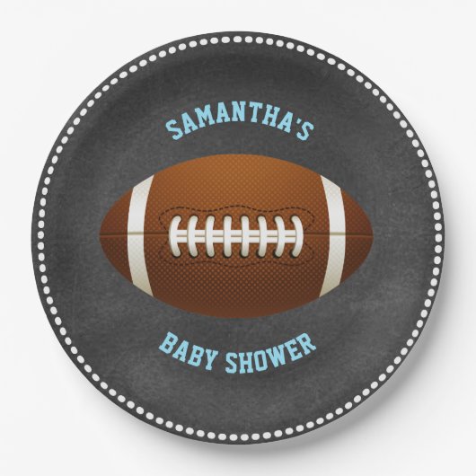 カスタムな黒板のフットボールのベビーシャワーの紙 ペーパープレート (正面)