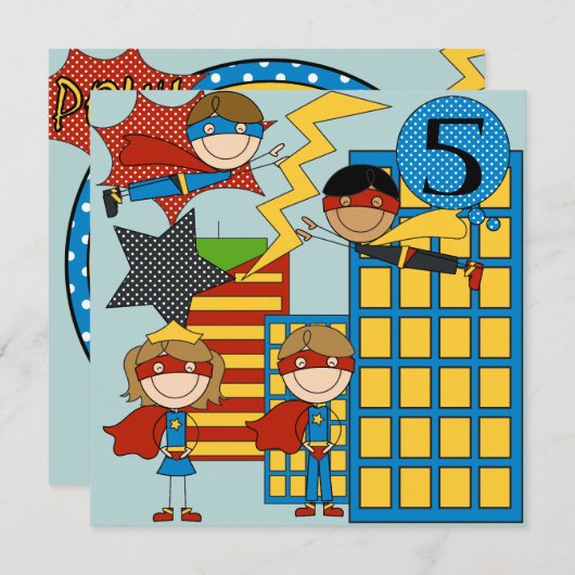 カスタムな黒髪の男の子の英雄の誕生日の招待 招待状 (正面/裏面)