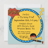 カスタムな黒髪の男の子の英雄の誕生日の招待 招待状 (裏面)