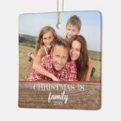 カスタムな2写真モダンで素朴な家族のクリスマス セラミックオーナメント (左)