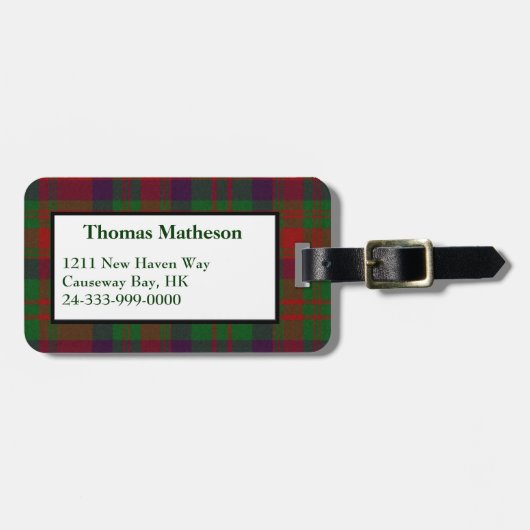 カスタムなMathesonのタータンチェック格子縞の荷物のラベル ラゲッジタグ (正面横)