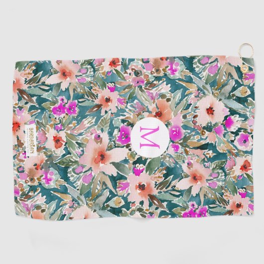 カスタムなVICARIOUS休暇の緑豊かな熱帯花柄 ゴルフタオル (横)