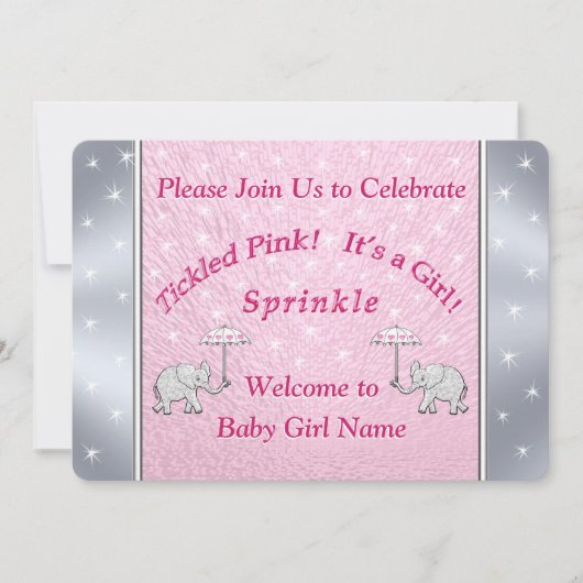 カスタムによってくすぐられるピンクの女の赤ちゃんは招待状を振りかけます 招待状 (正面)