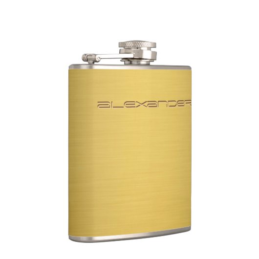 カスタムによって刻まれる名前のブラシをかけられた金ゴールド フラスク (右)