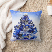カスタムによって飾られる青いクリスマスツリー クッション (ブランケット)