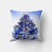 カスタムによって飾られる青いクリスマスツリー クッション (裏面)