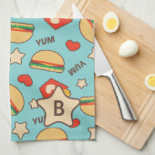 カスタムのイニシャル|のハンバーガー及び揚げ物パターン キッチンタオル (四つ折り)