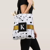 カスタムのイニシャル + 多くの音符パターン トートバッグ (クローズアップ)