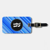 カスタムのイニシャル + 青いパターンのストライプ ラゲッジタグ (正面横)