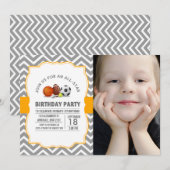 カスタムのオールスタースポーツ誕生パーティーの写真 招待状 (正面/裏面)