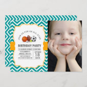 カスタムのオールスタースポーツ誕生パーティーの写真 招待状 (正面/裏面)