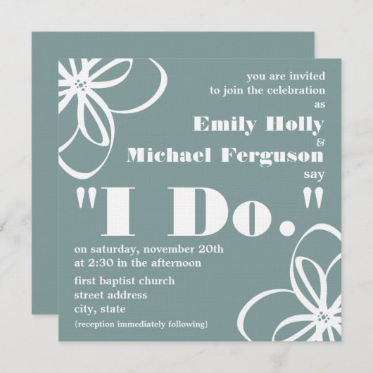 カスタムのカラーウェディング招待-白い花と私がする 招待状 (正面/裏面)