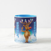カスタムのクリスマスマグ、ルドルフ、電灯。マグ マグカップ (中央)