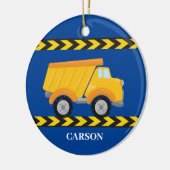 カスタムのトラックの男の子のクパーソナライズされたリスマス セラミックオーナメント (左)