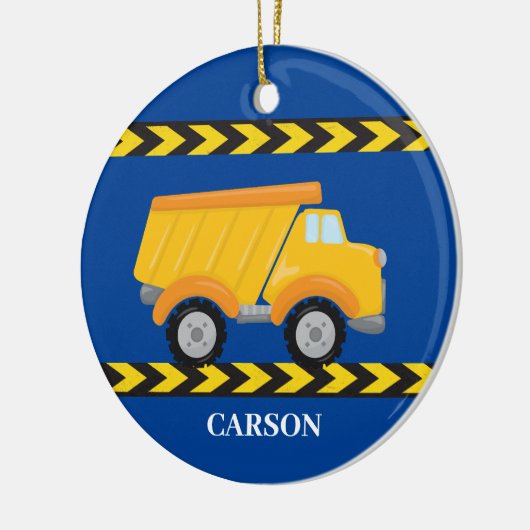 カスタムのトラックの男の子のクパーソナライズされたリスマス セラミックオーナメント (左)