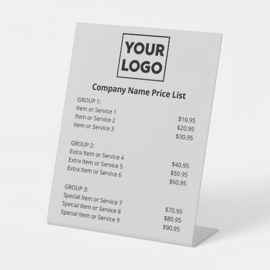 カスタムのビジネスロゴのミニマル価格表(灰色) 台座サイン (正面)
