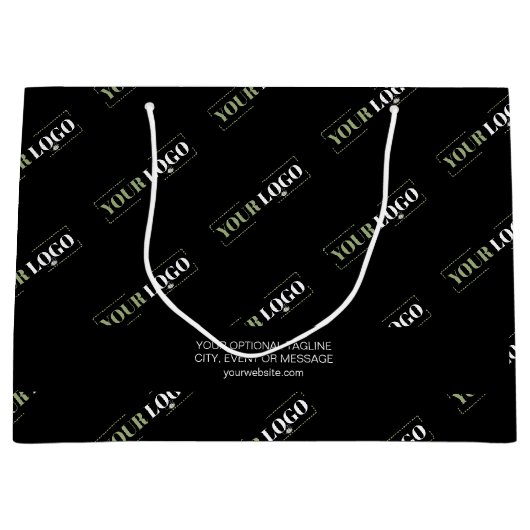 カスタムのビジネスロゴパターンとオプション文字 ラージペーパーバッグ (正面)