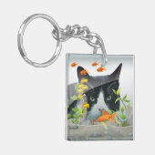 カスタムのフォトネコが水槽の中をのぞき込む キーホルダー (正面左)