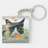 カスタムのフォトネコが水槽の中をのぞき込む キーホルダー (裏面)