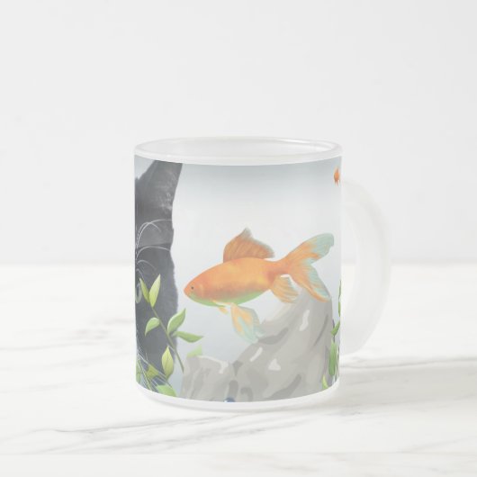 カスタムのフォトネコが水槽の中をのぞき込む フロストグラスマグカップ (正面右)