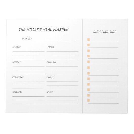 カスタムのプランナーと食料品リスト ノートパッド (正面)