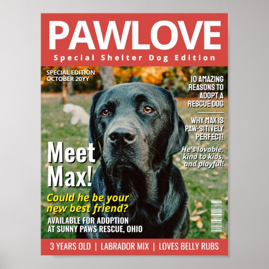カスタムのペットを飼う雑誌の表紙 動物保護施設 ポスター (正面)