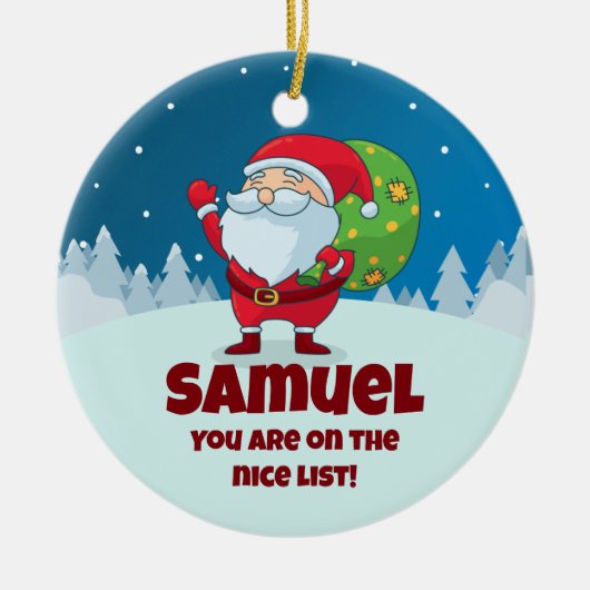 カスタムのメッセージおもしろいクリスマスニースリスト セラミックオーナメント (正面)