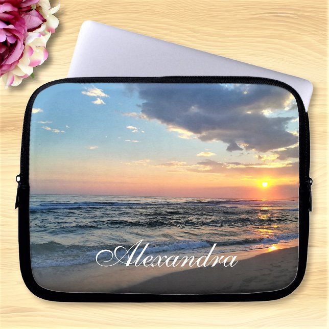 カスタムの写真と名エレガントパーソナライズされた前 ラップトップスリーブ (クリエイターアップロード済み)