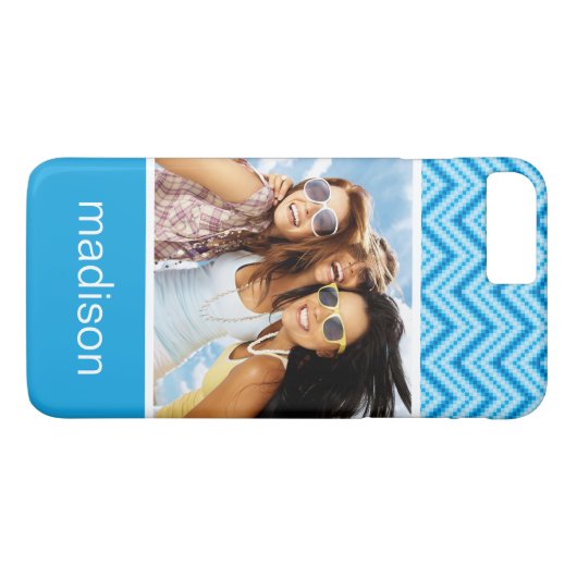 カスタムの写真と名前のシェブロンパターンの背景 Case-Mate iPhoneケース (裏面(横))