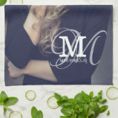 カスタムの写真と名前のタイポグラフィ キッチンタオル (折り畳み)