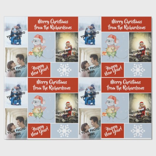 カスタムの写真と文字にかわいいサンタマウス ラッピングペーパー (フラット)