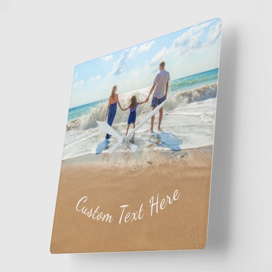 カスタムの写真と文字の壁掛け スクエア壁時計 (傾斜)