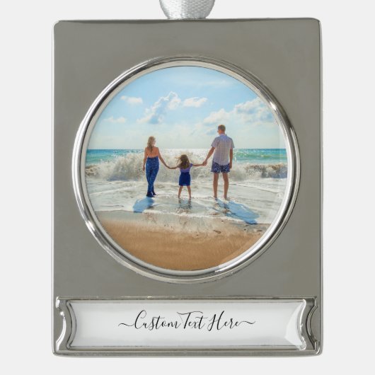 カスタムの写真と文字-ユニーク独自のデザイン-   シルバープレートバナーオーナメント (正面)