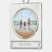 カスタムの写真と文字-ユニーク独自のデザイン-   シルバープレートバナーオーナメント (左)