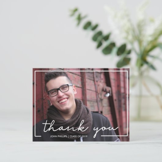 カスタムの写真の手で卒業の手紙ありがとう ポストカード (スタンド正面)