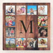 カスタムの写真コラージュ再生木材 ガラスコースター (正面)